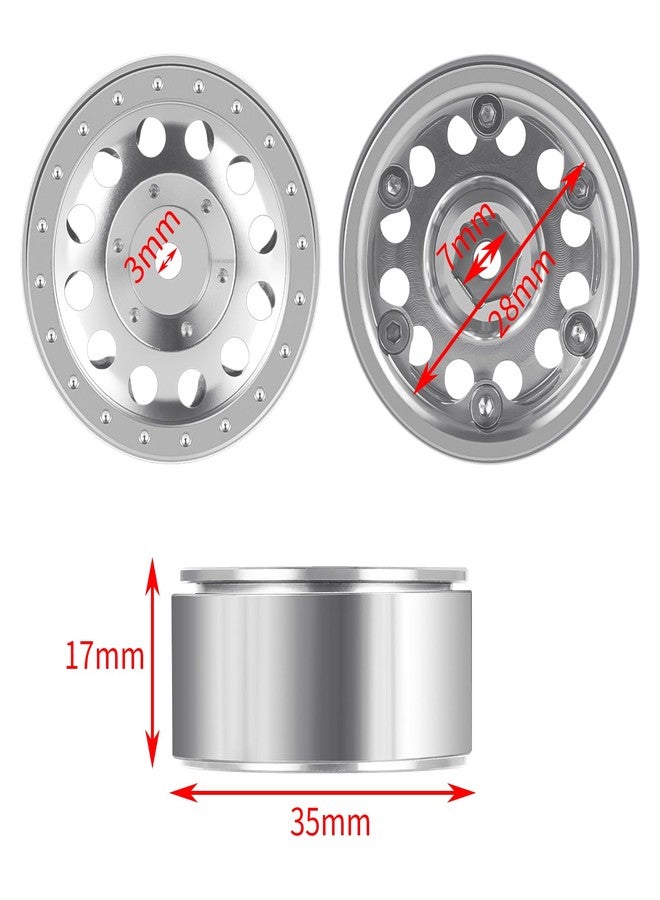 JGGZONE 4PCS 1.3" Beadlock Wheel Tires Set Aluminum 1.3inch Beadlock Wheel Hub Wheel Rim ＆ 70mm/2.76inch Rubber Crawler Tires for 1/18 1/24 RC Crawler Car SCX24 TRX4M Upgrade Parts (Bright Silver) - Image 5